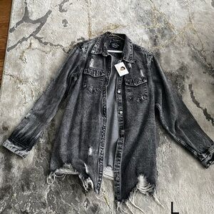 Women’s black jean jacket.